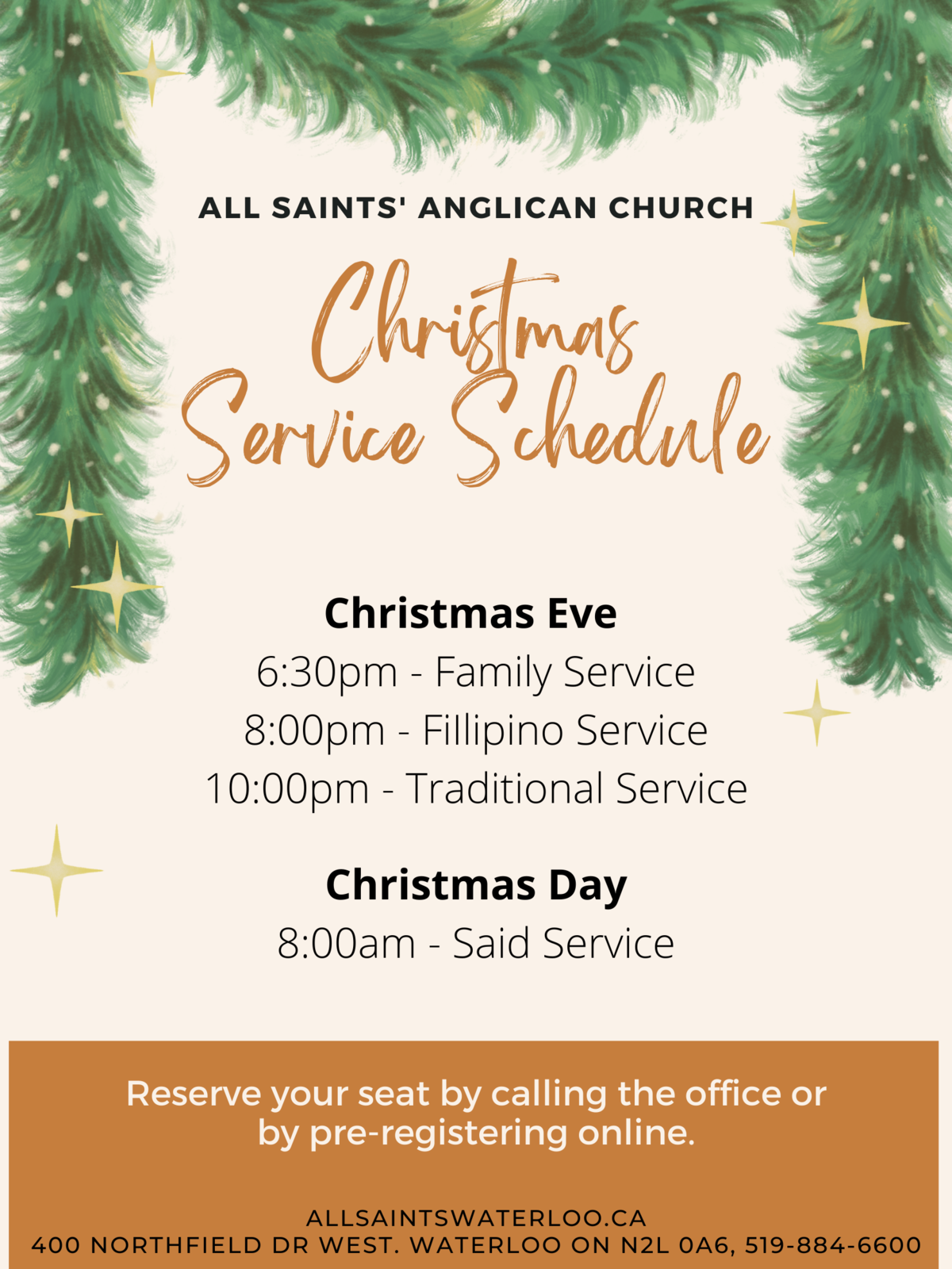 Christmas Worship Schedule All Saints' Anglican Church
